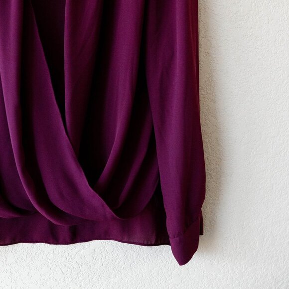 Vince Camuto Burgundy Draped Blouse Size Large – Surplice Front Long Sleeve Top - Picture 3 of 8